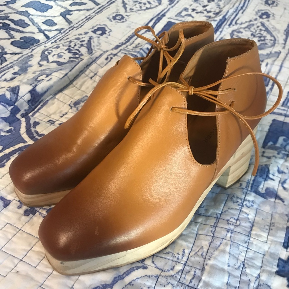 Kelsi Dagger wood and leather platform clogs